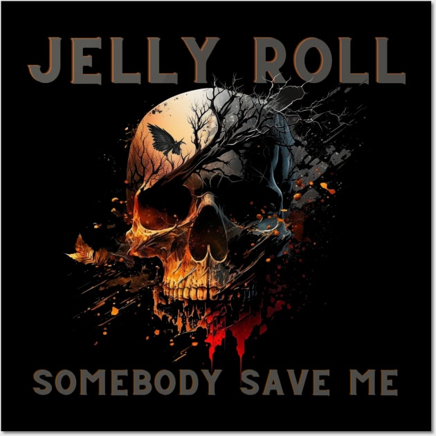 Jelly Roll 'Somebody Save Me'' Skull Shirt Gray and Orange Letters