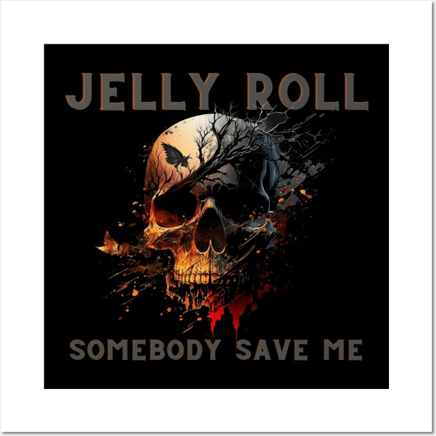 Jelly Roll 'Somebody Save Me'' Skull Shirt Gray and Orange Letters